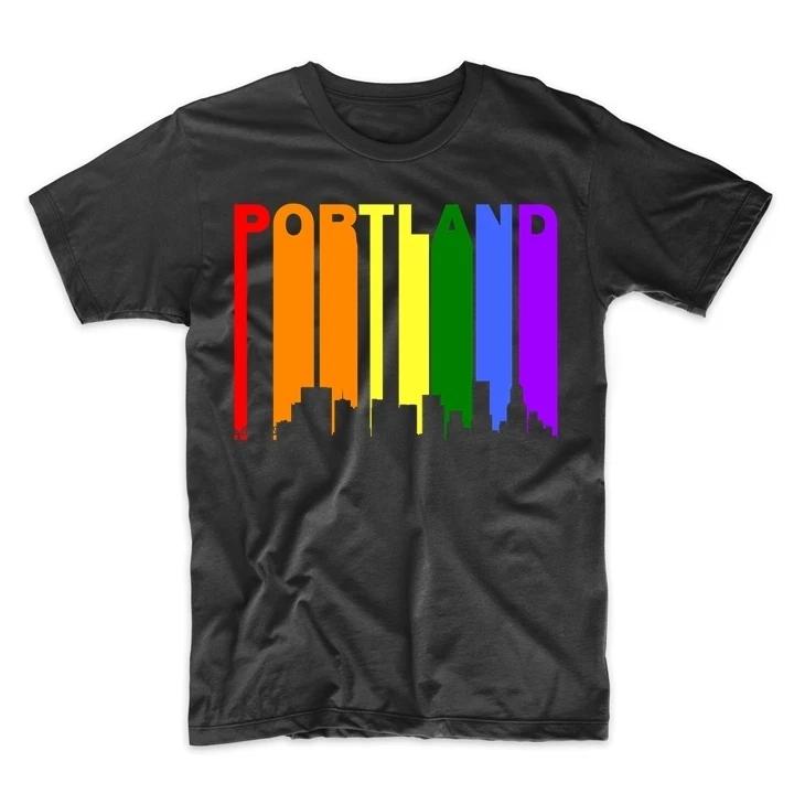 

Portland Oregon Downtown Rainbow Skyline LGBT Gay Pride T-Shirt M