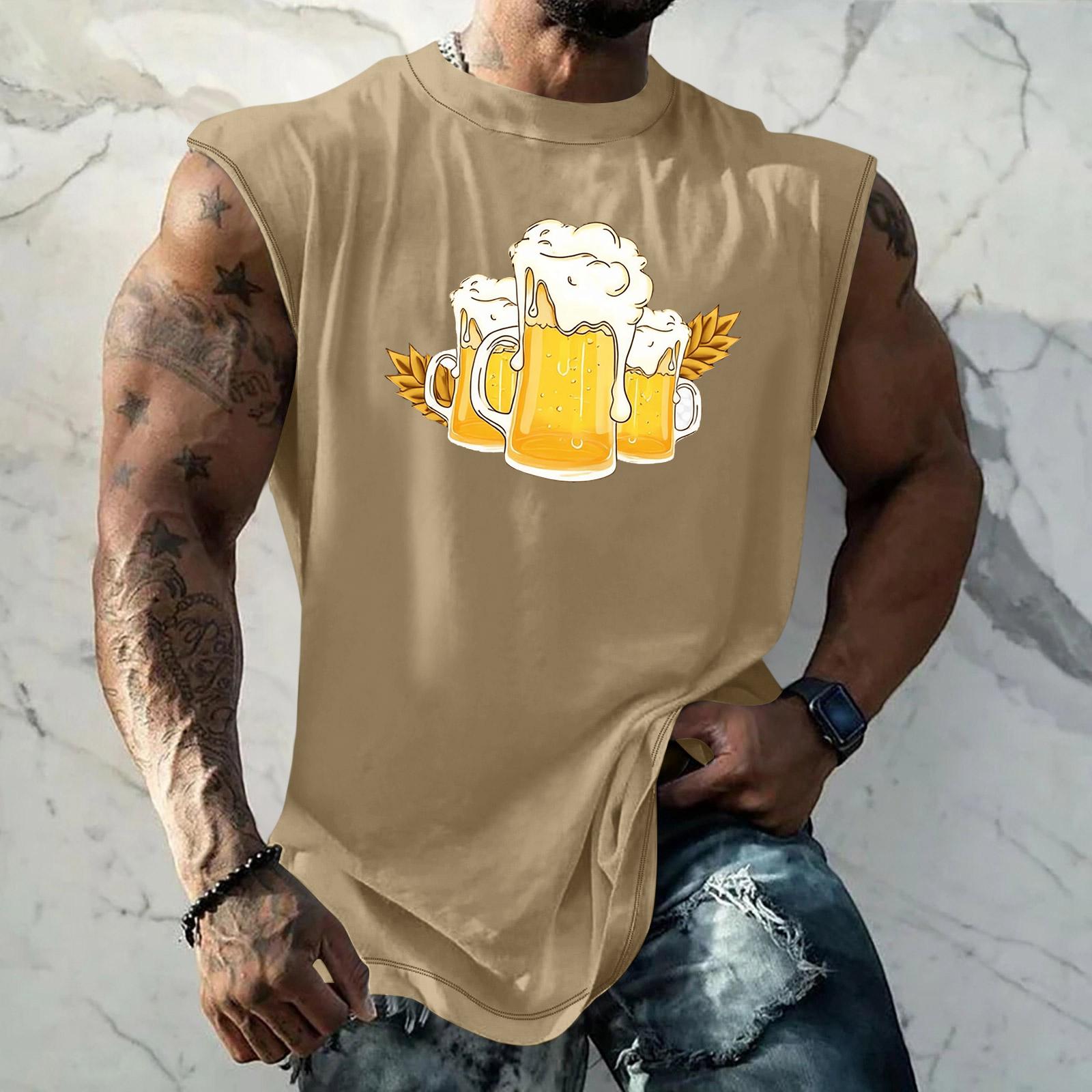 

Men Sleeveless Tank Top Loose Fit Casual Streetwear Sport Vest with Textured Pattern Printed Design for Everyday Vacation Wear XXXL жовтий