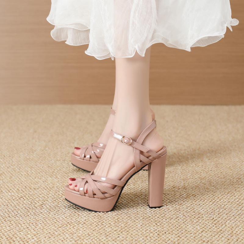 Chunky Heel Waterproof Platform Sandals with Thin Straps for Women, Sizes 35-42 - Ideal for Nightclub, Runway, or Work.