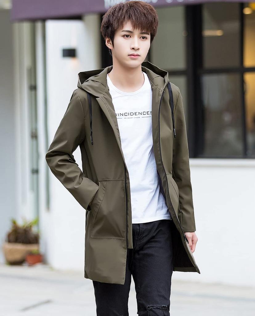 Kåpe Lang Jakke Casual Business Hette Vindtett Løs Stor Størrelse [OKJCON] Herre Høst/Vinter (L, Grønn)