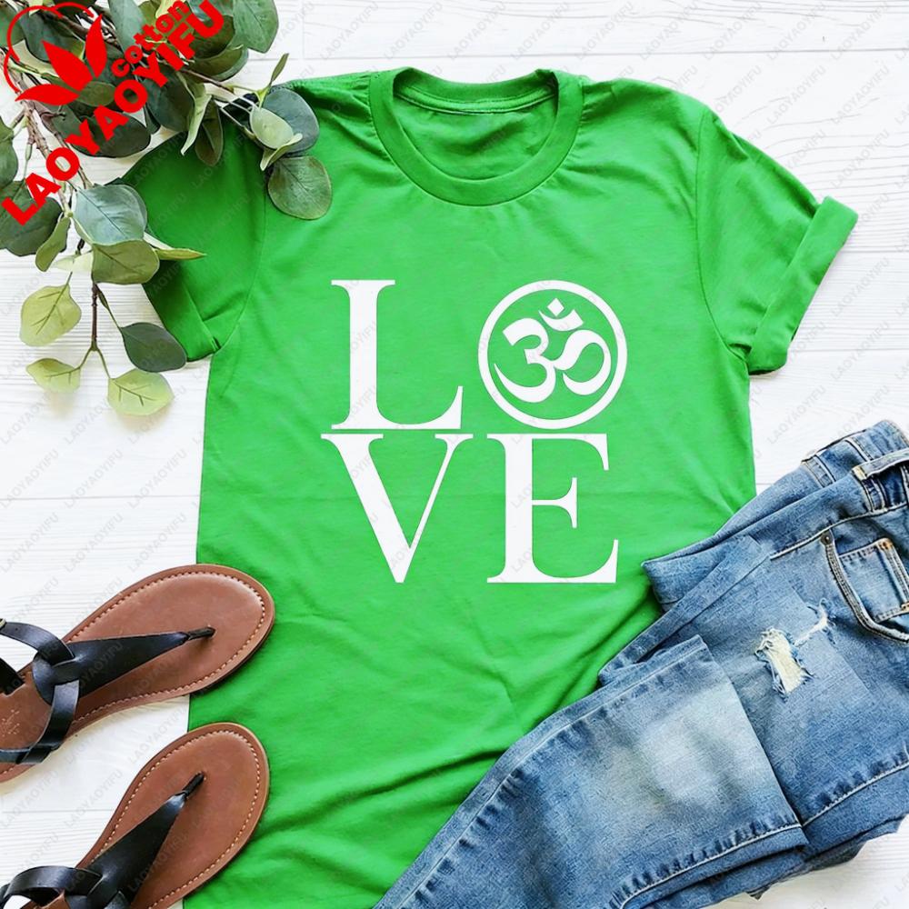 Love Yoga Tee Ohm Symbol Love Yoga Shirt Meditation TShirt Yoga Lover Casual Gift Tshirt Women Daily Life Cotton Clothing