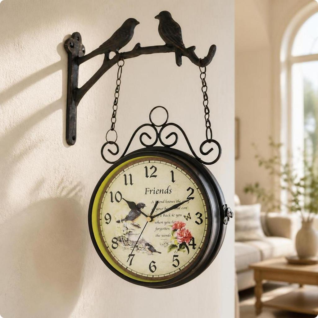 Double-Sided Wall Clock Ornate for Entryway, Living Room