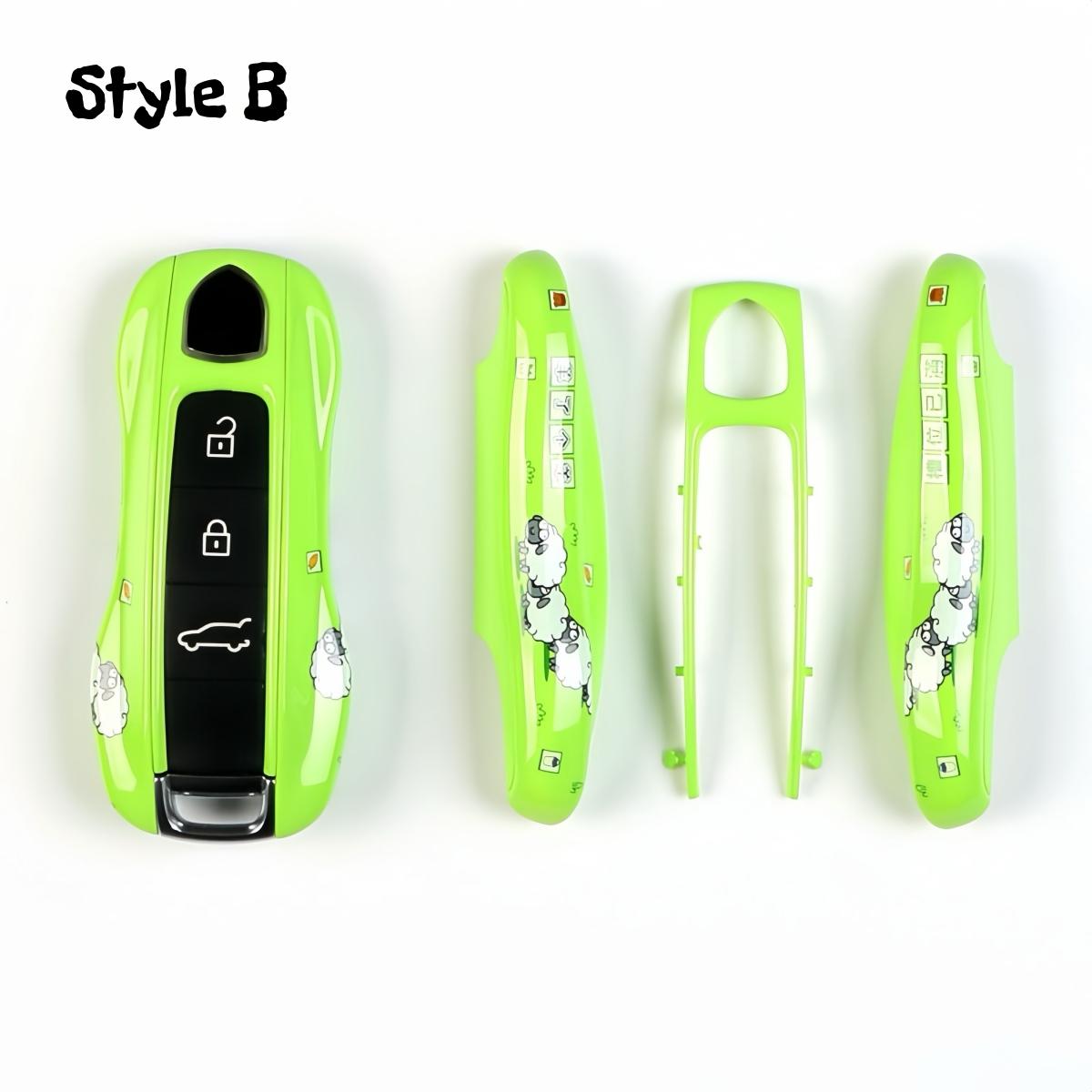 

Car Key Modification Protective Case with Zodiac Sheep Pattern, Suitable for Porsche Macan/Panamera/718/Cayenne/911, Green Sheep Key Case Protective