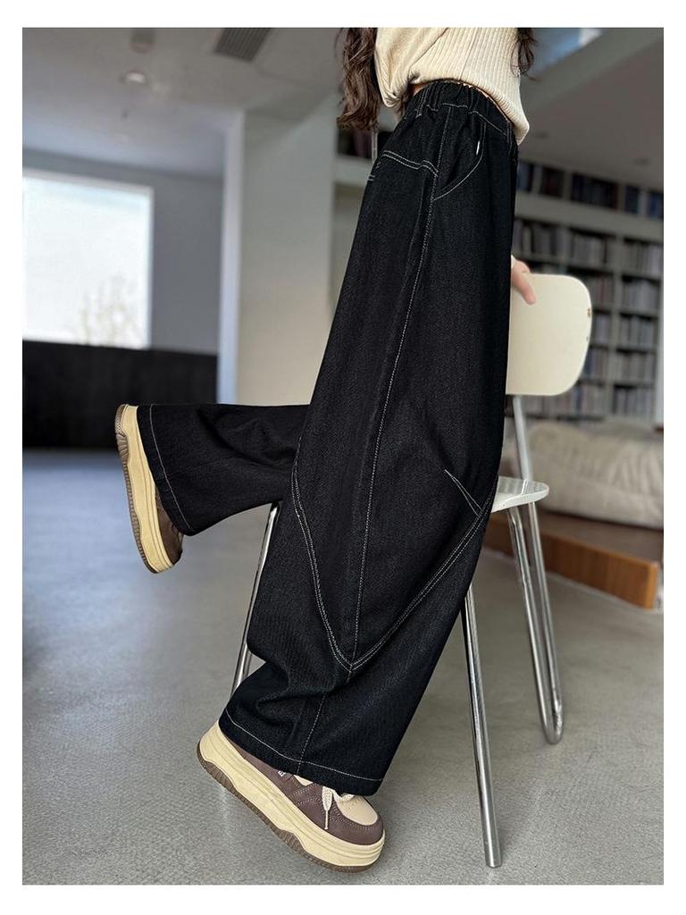 2025 Autumn Girls' Wide-Leg Scimitar Jeans - Korean Style for Middle and Big Kids