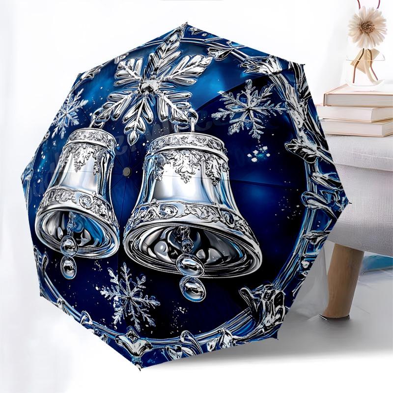 

1pc Christmas Snowflake Bells Automatic Opening Folding Umbrella, 3-Fold Design, 8-Bone Iron Frame Outdoor Umbrella, Festive Gift for Fans, Travelers,