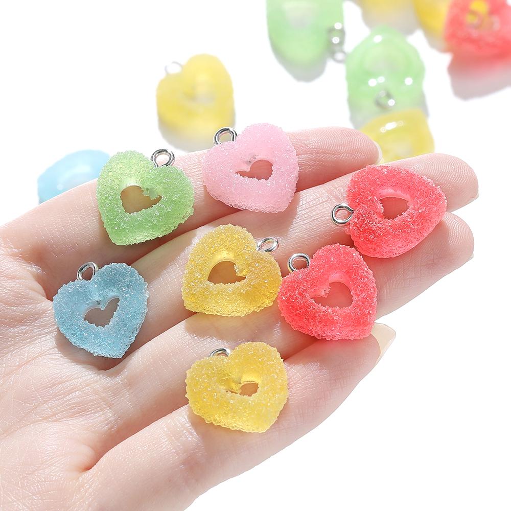 10pcs/lot Colorful Soft Candy Heart Shape Charms Cute Kawaii Resin Pendant Charms for Earring Bracelets Jewelry Making Bulk