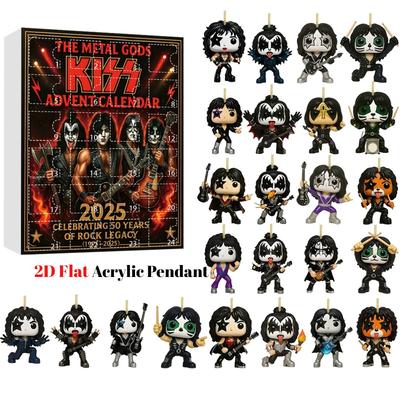 O Calendário do Advento de 24 Dias da Banda KISS Metal Gods 2025, Pingente Acrílico Plano 2D, Colecionáveis de Personagens Musicais Icônicos Presentes