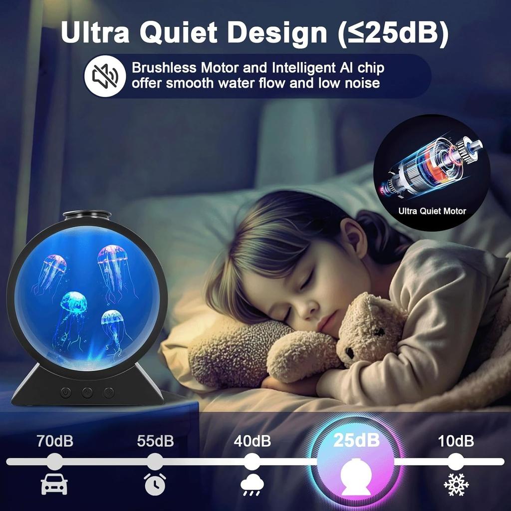 Jellyfish Lamp,USB Inserted Jelly Fish Light Lamp,Jellyfish Tank Aquarium Night Mood Light with Adjustable Flow Rate and Timing for Home Office Living
