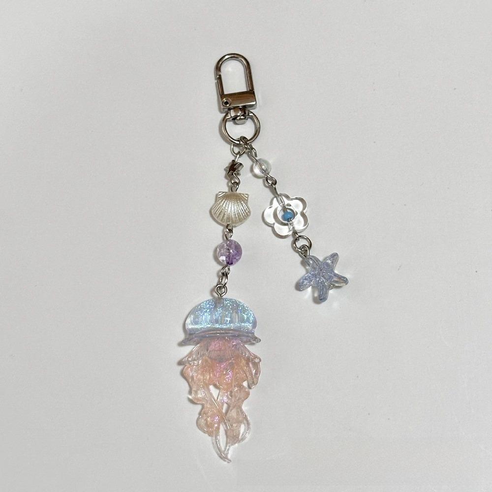 Ocean Theme Jellyfish Pendant Keychain Starfish Seashell Cellphone Lanyard Camera
