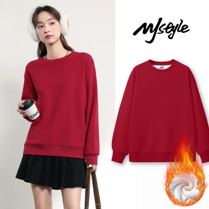 MJ STYLE Damen Fleecegefüttertes Rundhals-Sweatshirt