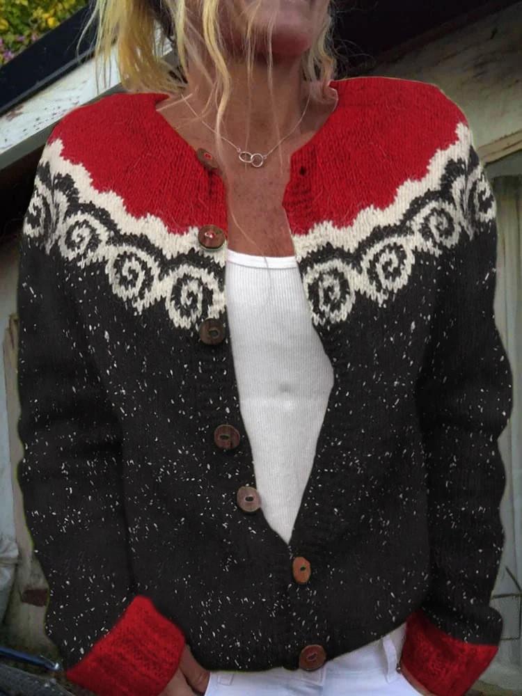 Damen Strickjacke Colorblock Locker Modisch Gestrickter Pullover Luxuriös Entspannte Passform Schlankmachendes und Vielseitiges Oberteil