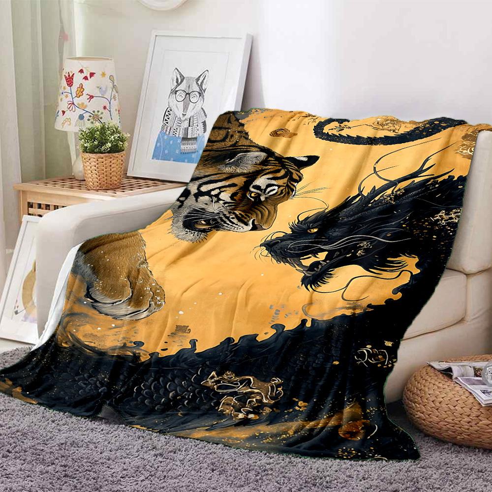 1pc Tiger Dragon Artwork Blanket - Perfect Gift for Birthdays, Christmas & Halloween- Soft, Warm & Versatile Yy250909134