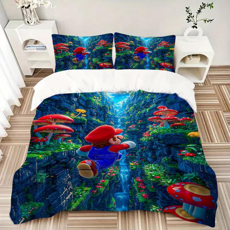 3pcs Super Mario Comforter Set - Four Seasons Home High,Machine Washable Bedspread with Pillowcases (No Filling) yy250909068