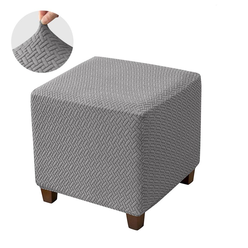 New Solid Color Jacquard Ottoman Cover Elastic T-Shape Square Stool Cover Soft Velvet Footstool Case Home Decor