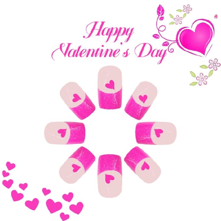 24pcs French Tip Artificial Nail with Heart Pattern Short Square Acrylic Nail Press On Nail Valentines Nail Accessories