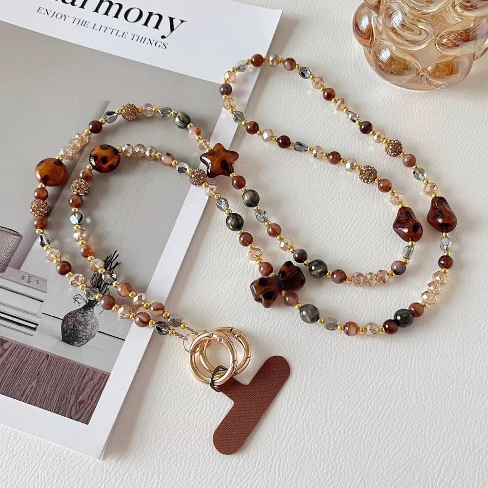 

Luxury high-end brown leopard print rhinestone beaded long crossbody lanyard chain mobile phone case bag universal pendant female tide