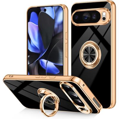 Modne Smukłe Miękkie Złocone Pokrowce TPU na Telefon Google Pixel 10 9 8 Pro XL z Magnetycznym Pierścieniem Stojakiem Samochodowym Jednolity Kolor Ochronne Etui