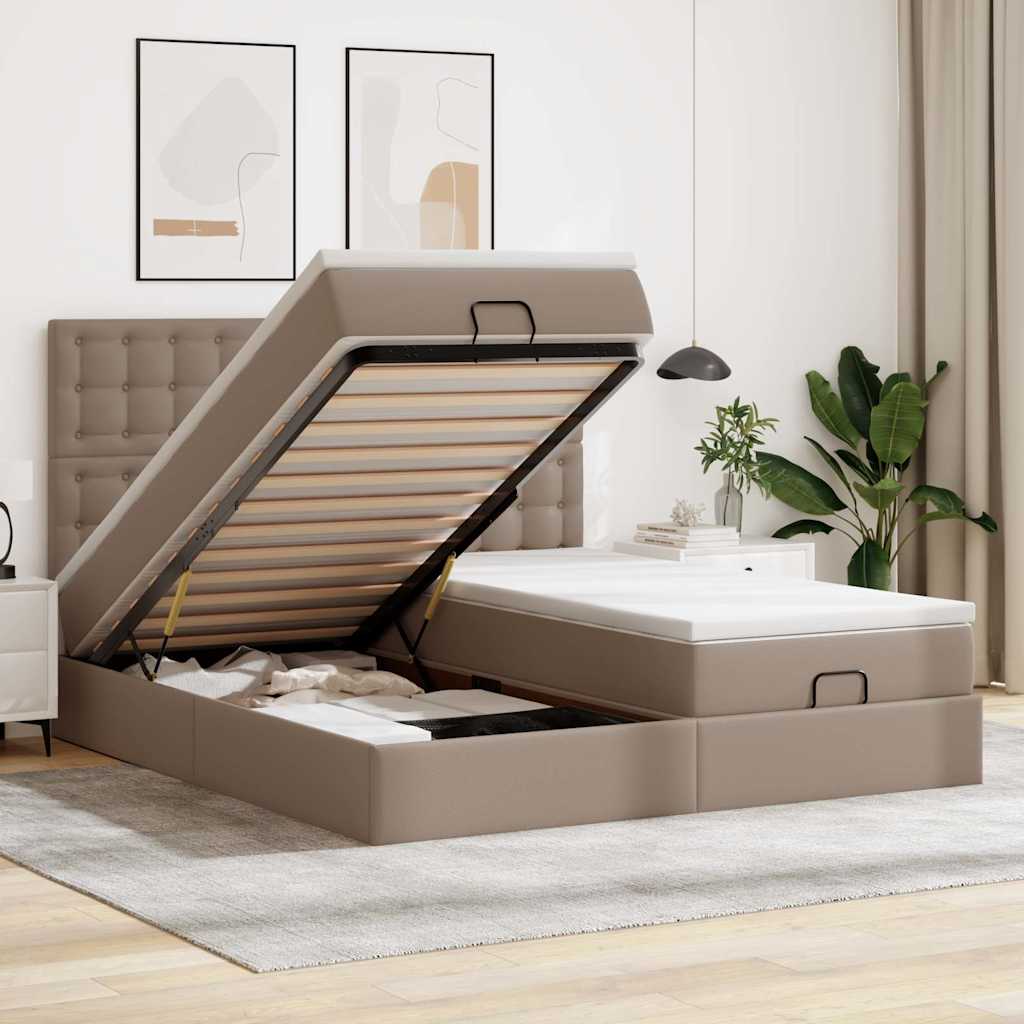 Ottoman Bed with Mattresses Cappuccino 180x200 Cm Faux Leather