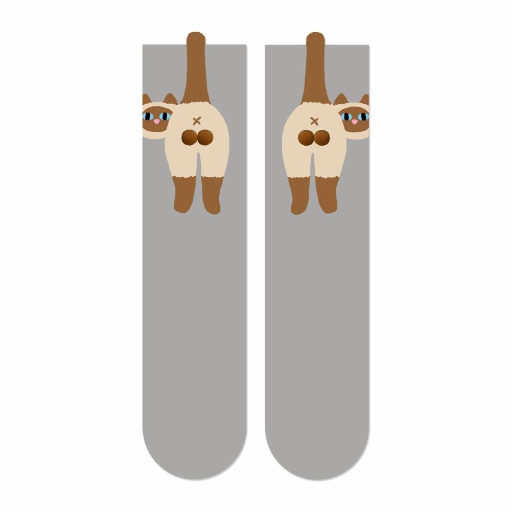 Chaussettes mi-mollet absorbant la transpiration Chaussettes pour couples Chat Œuf Chaussettes en coton confortables