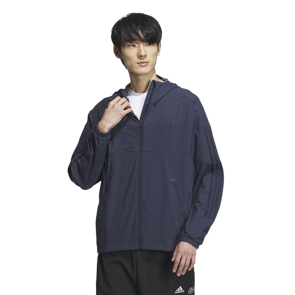 Adidas Denim Look Hooded Track Regular Stretch Legend Ink Size Size Men's Top, Fit, Woven, (IM8775), BXF22/JSY31, J/M