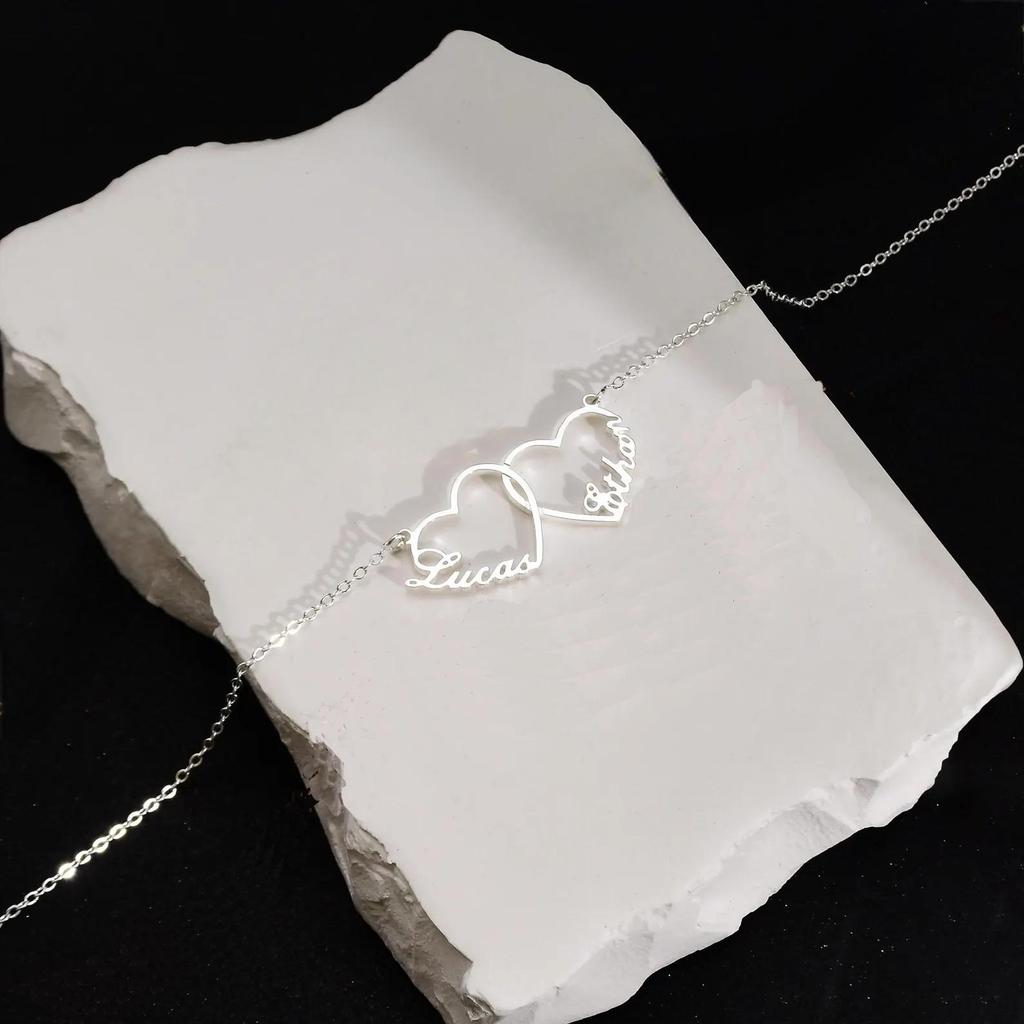 Dreamtimes Multiple Heart Necklace Personalized Name Hearts Necklace Custom Family Name Necklace with Heart Kids Name Necklace