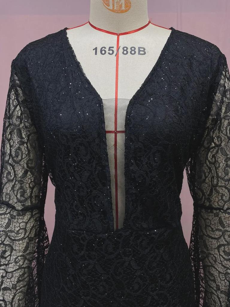 Elegant Black Fishtail Lace Evening Dress - 2025 Summer Collection