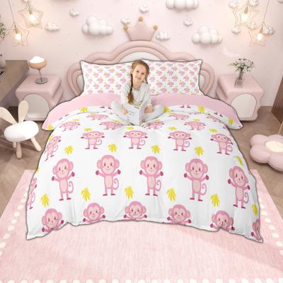 Homewish Cartoon Affe Bettwäsche-Set Für Kinder Waldtier Wildtier Steppdeckenbezug-Set Niedliches Tier Bettwäsche-Set