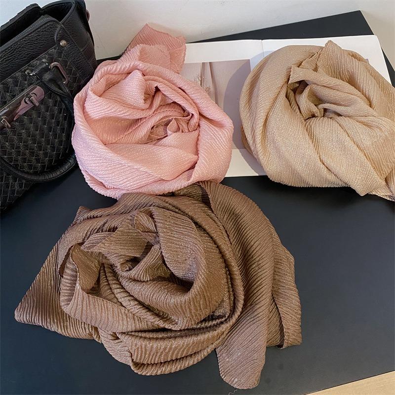 New Pleated Texture Scarf Women's Autumn and Winter Versatile Long Solid Color Shawl Dual-purpose