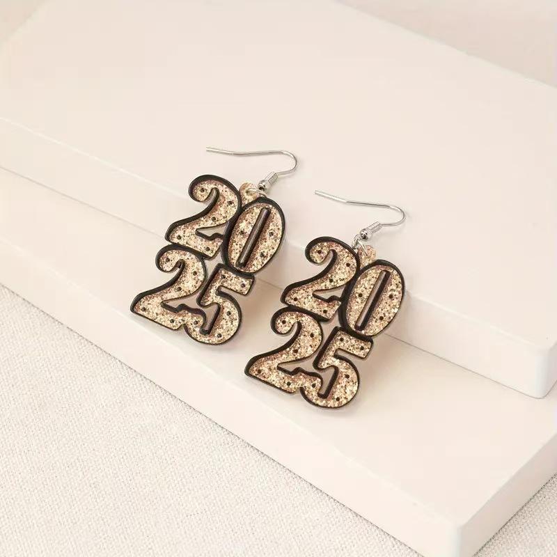 New Acrylic Digital Earrings Creative Fashion Design Shiny New Year's Earrings Straight Hair