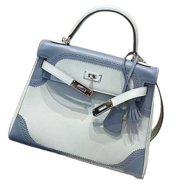 2025 New Leather Women's Bag First Layer Cowhide 28cm Lace  Bag Double Shoulder Strap Handbag Cross-border Wholesale