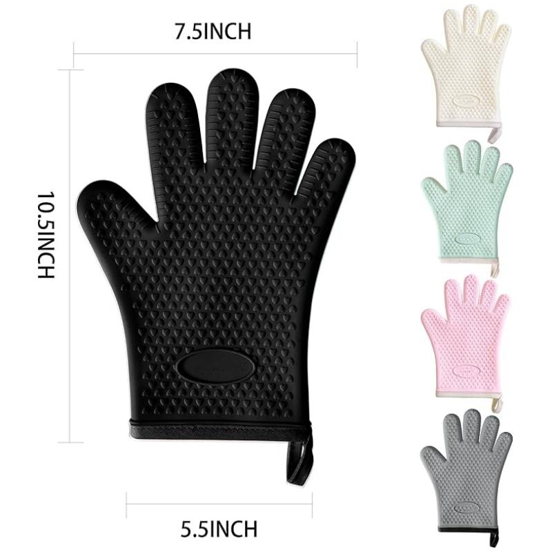 Heat Resistant Silicone Oven Mitts Cotton Lined Cooking Gloves Waterproof Non-Slip Kitchen Gloves for BBQ Grilling Baking Smoker