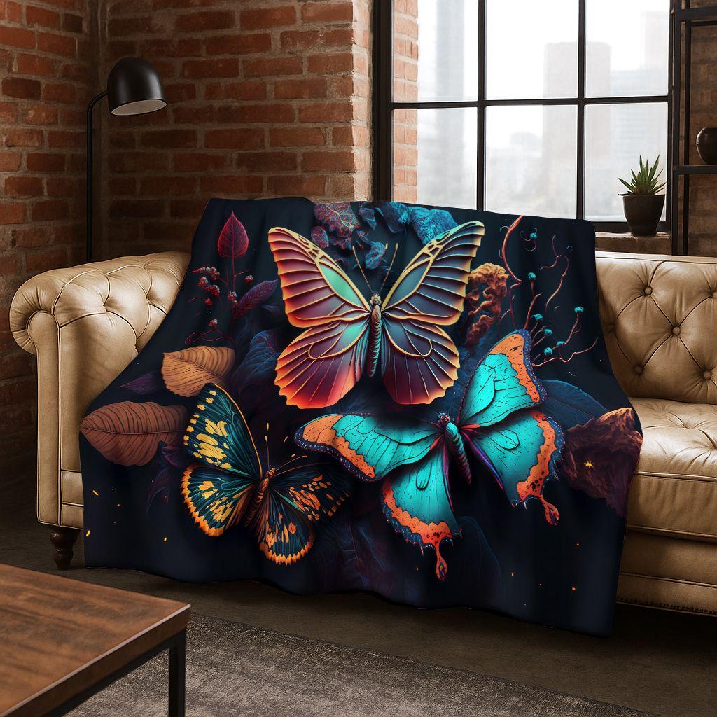 26 Style Dream Butterfly Flower Cartoon Flannel Blanket,Cozy Soft Throw Blanket for Home Bedroom Bed Sofa Picnic Cover Gift Kids