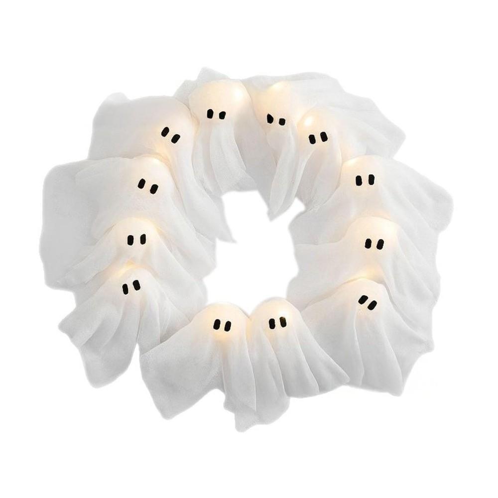 White Ghos T Design Halloween Ghos T Wreath Light-Up Feature Halloween Decor Spooky Hanging Decoration Spooky Theme