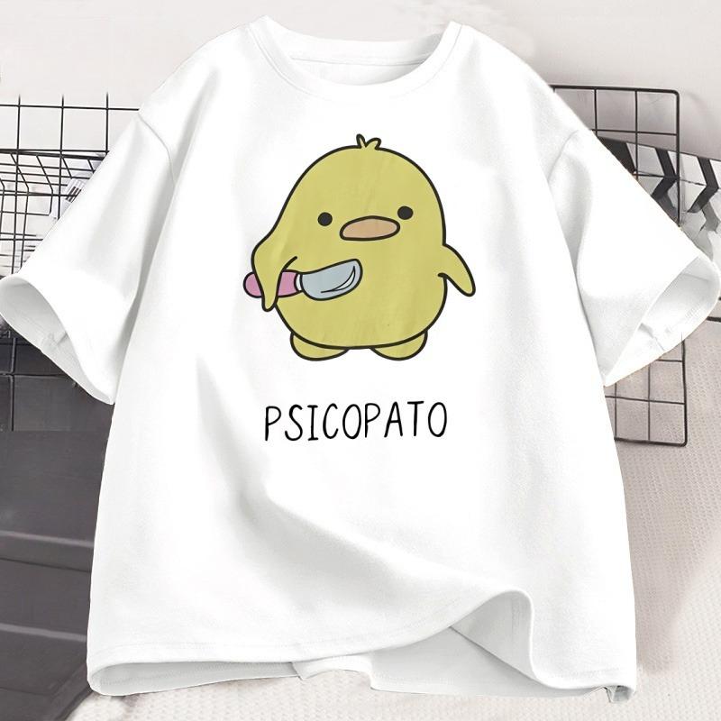 Psicopato T Shirt Men Women Cute Duck with Knife Tshirt Casual Short Sleeve Printed Round Neck T-shirt Streetwear Loose