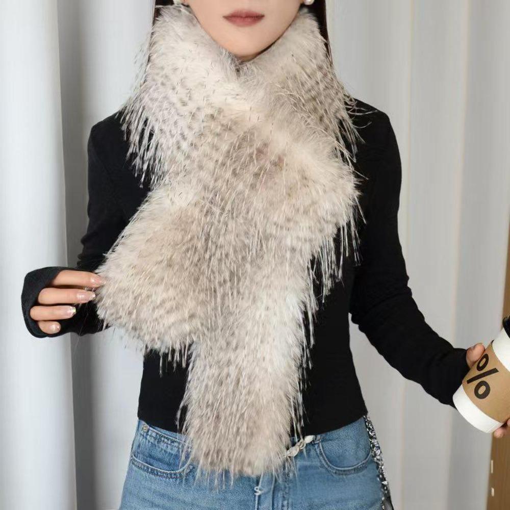 Imitation Mink Fur Plush Long Strip Scarf Thick Fluffy Soft Shawl Ladies Tassels Scarf Outdoor