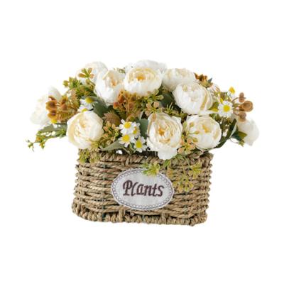 Artificial Flowers with Basket Decorative Gift Home Decor Party Supplies Elegant Desktop Decoration for Wedding Home Festival