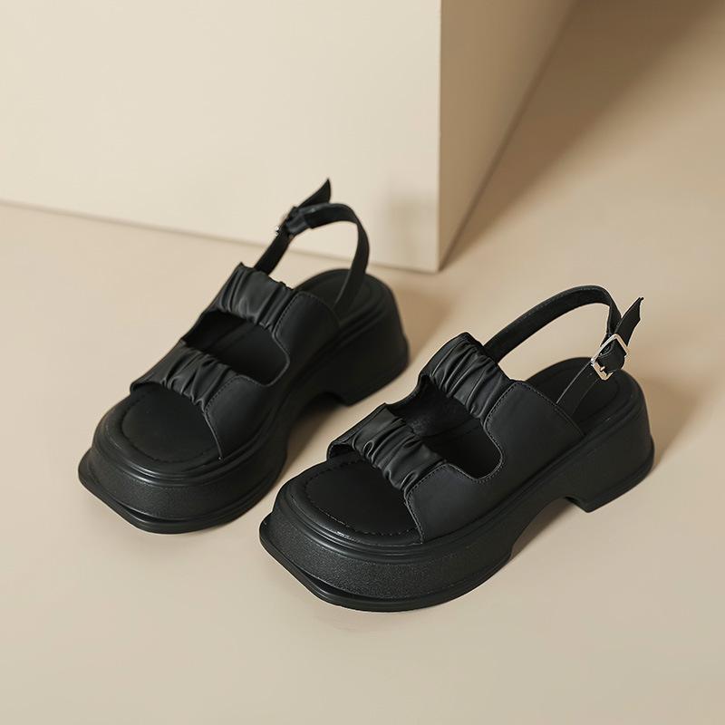 Sandalen Damen Sommer 2025 neu dicksohliger Ein-Wort-Riemen Römisch vielseitige Damenschuhe Outdoor Muffin-Sohle Strandschuhe