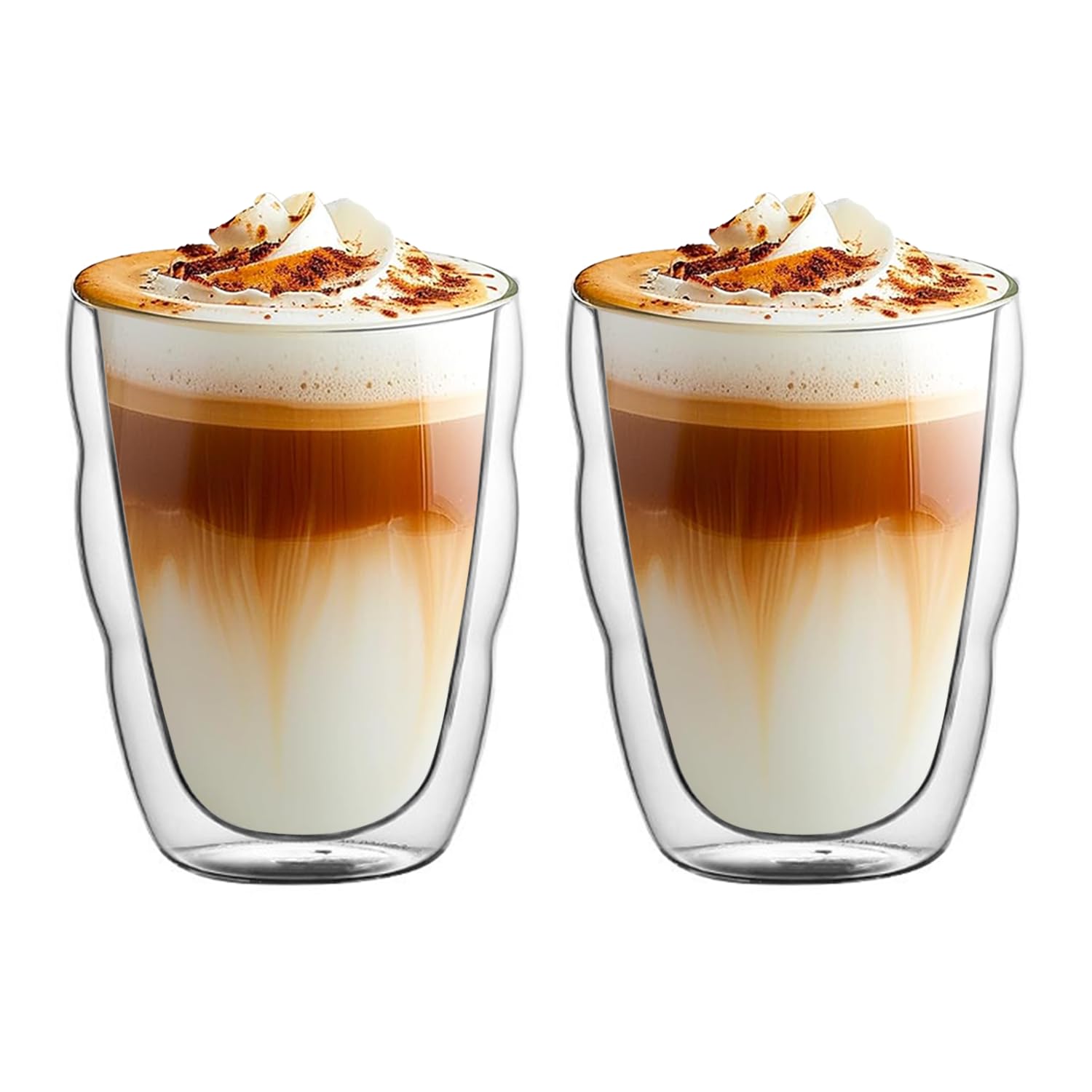 Double-Walled Glasses [350ml, Set of 2] Stylish Insulated Glasses, Double-Walled Construction, Heat-Resistant, Condensation-Free, Microwave, Oven, Dis