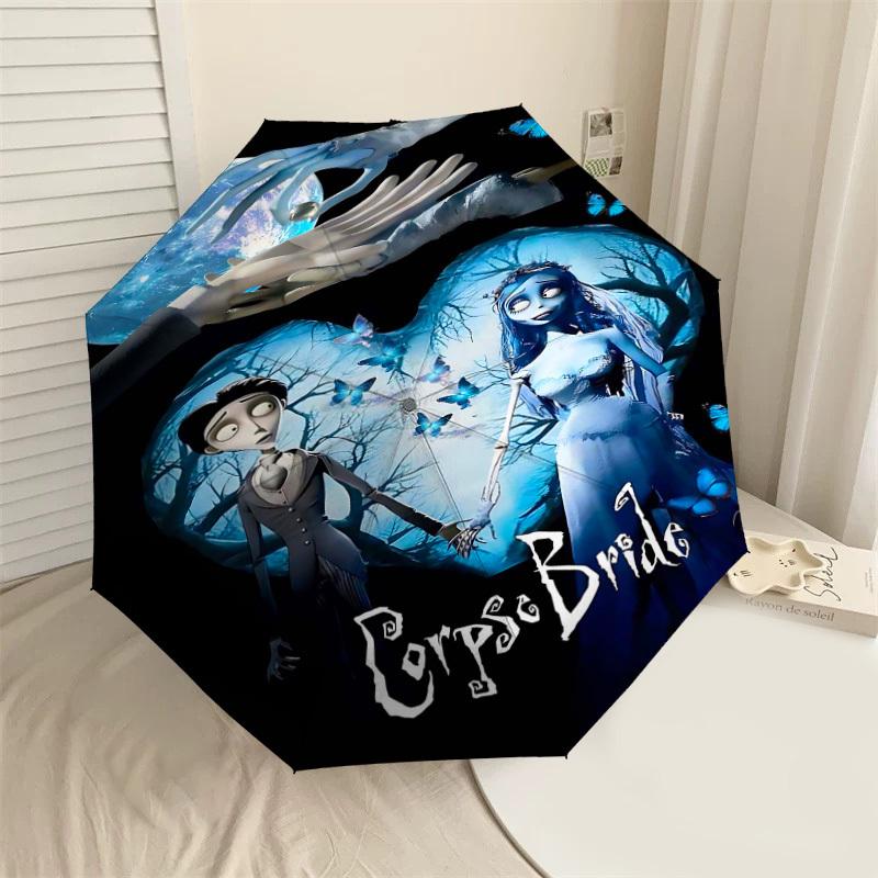 

1pc Corpse Bride Automatic Open/Close Umbrella Compact Folding Umbrella with 8-Rib Shaft lightweight esign, for Women/Men1179A