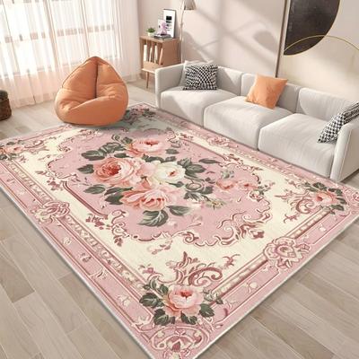 Alfombra de Área Floral Vintage Lujosa Antideslizante Lavable a Máquina Felpudo para Decoración de Sala de Estar Dormitorio Oficina Alfombra Lavable