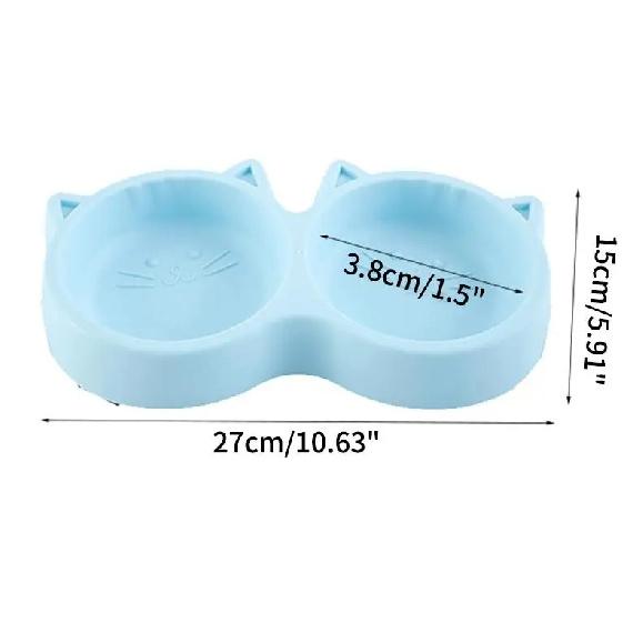 Pet Cat Double Bowl Material Non-Slip Puppy Cat Food Water Feeding Bowl Cute Cartoon Face Durable Dish