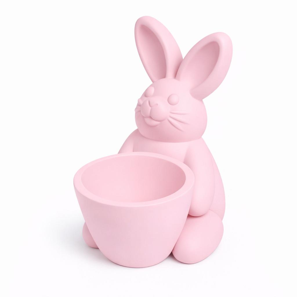 Easter decoration pink rabbit with a bowl container for trinkets