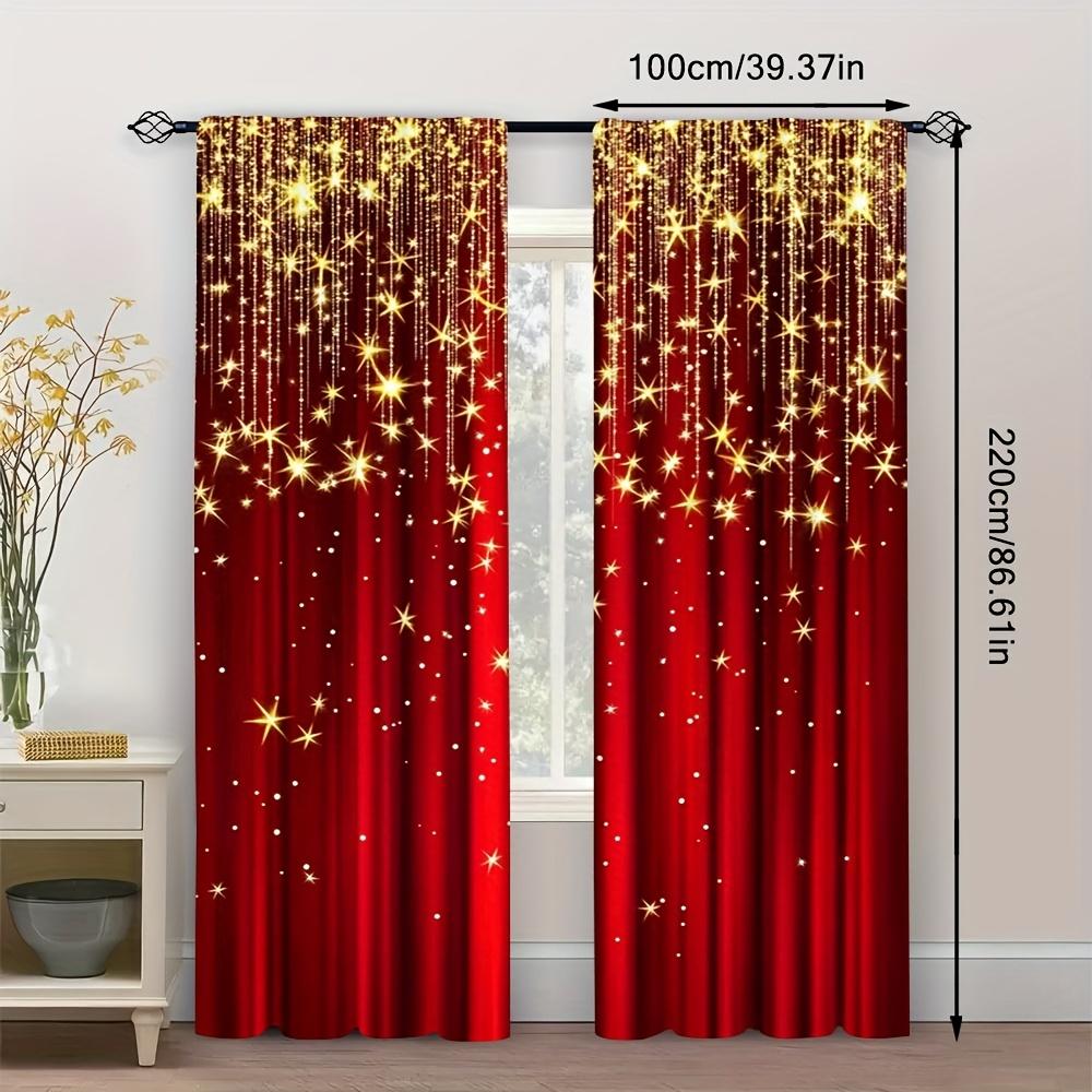 Set aus 2 roten goldenen Sternvorhängen mit Glitzerstreifen, halbtransparentes Polyester, Dekor für Wohnzimmer, Küche, Esszimmer, Made Sitting Fensterbehandlung
