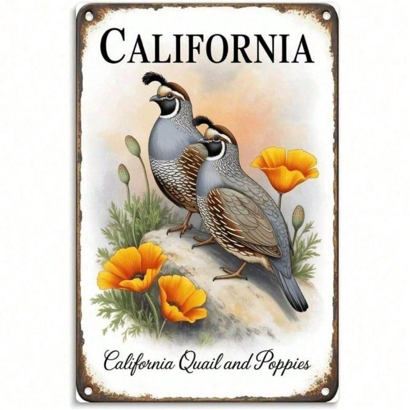 

Metal Wall Art California Quail with Poppies Living Room Decor