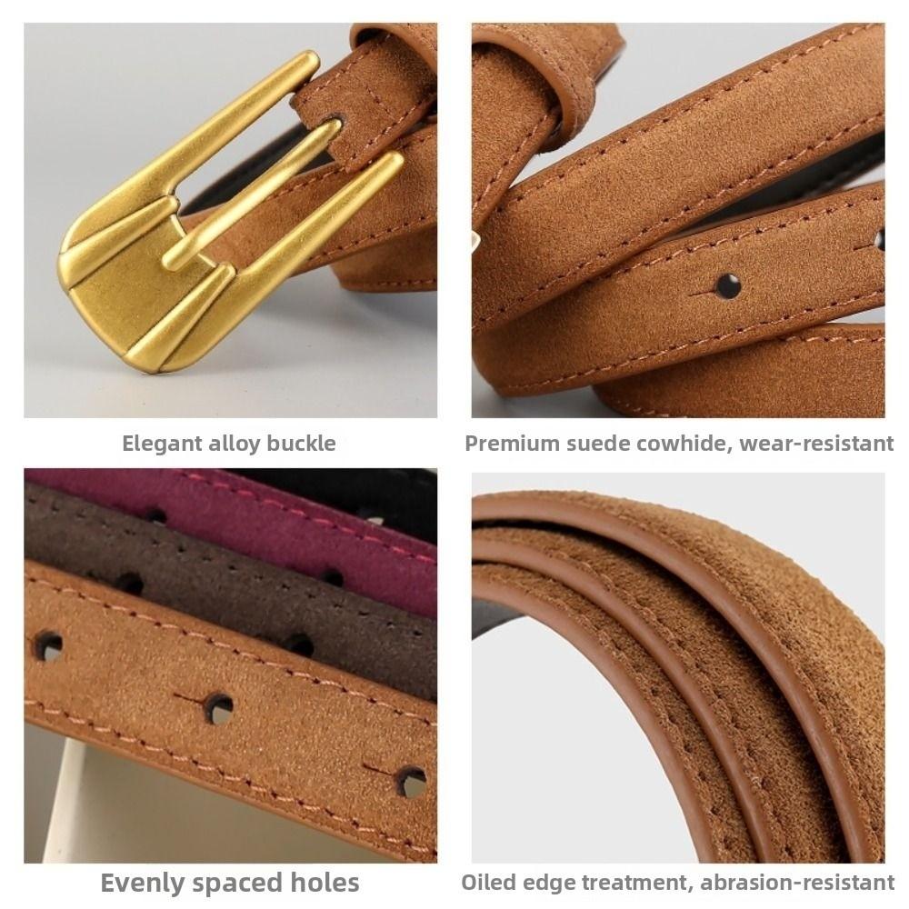 Pure Color Cowboy Belt Suede Leather Decorative Belt New Slim Waist Belt  for Women Skirt Jeans
