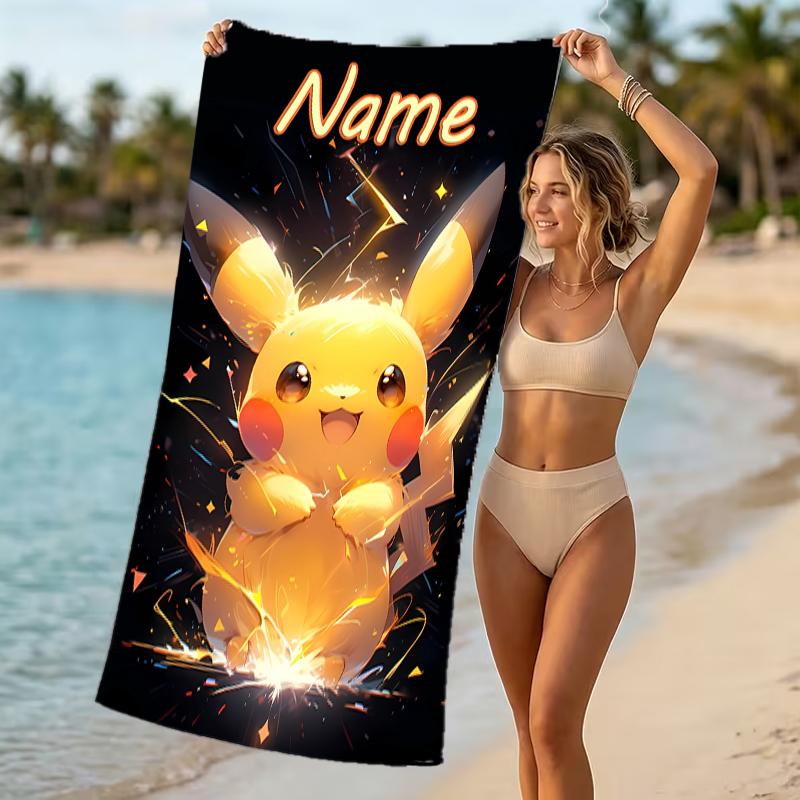 Customizable personalized beach towels Pokémon Pikachu themed designs.Suitable for the beach, yoga, sports;ideal as beach accessories