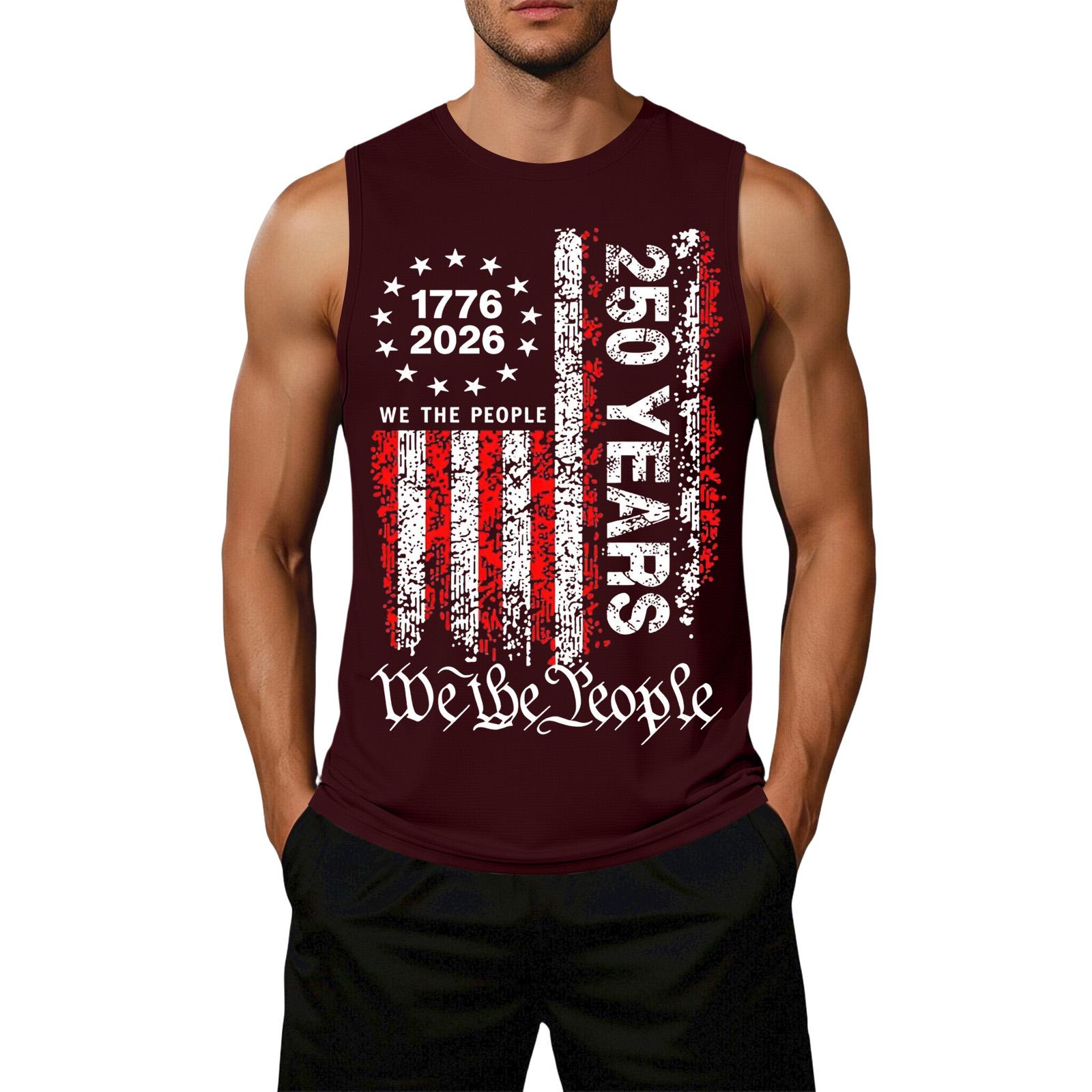

Men s Loose Fit Sleeveless Casual Tank Top with Flag Print 250 Years SemiQuincentennial We The People Graphic Sleeveless Shirt for Summer XXXXXL винний