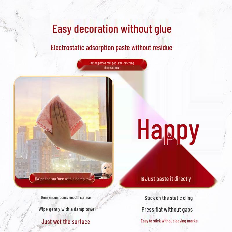 Double Happiness Wedding Static Cling Window Sticker for Room and Car Decoration