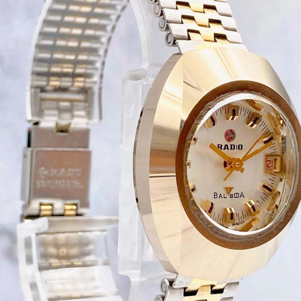 Used Working Item Good Condition RADO BALBOA Cut Glass Hard Metal Case Automatic Watch Ladies Rado Balboa Combination Bracelet SS Gold Silver