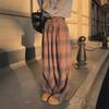 Women's Retro Wide-Leg Plaid Pants - Sanded, Casual, Floor-Length, Slim, for Spring & Autumn